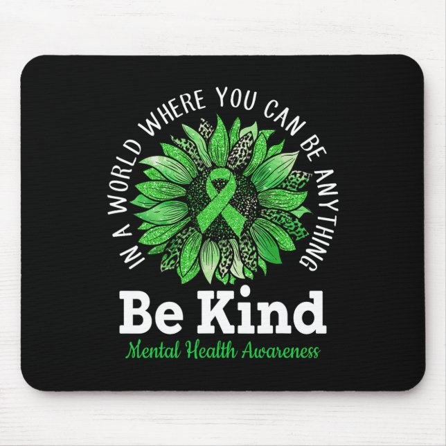 Kind Grüne Ribbon Sonnenblumen Mental Health Aware Mousepad (Vorne)