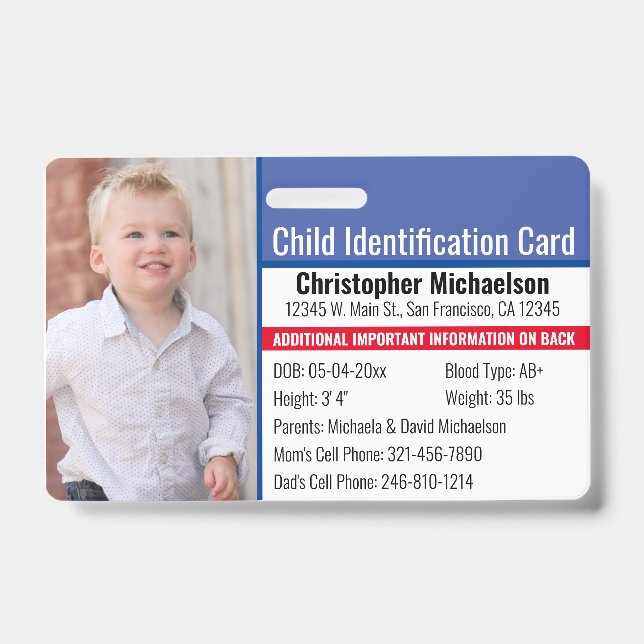 Kind-ID-Identifikation Notfallallergie-Foto Ausweis (Vorderseite)