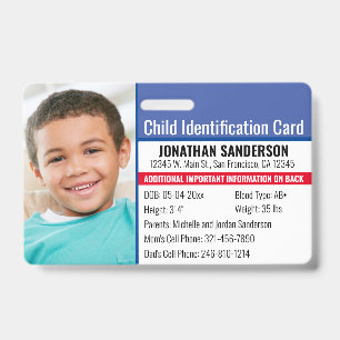 Kind-ID-Identifikation Notfallallergie-Foto Ausweis