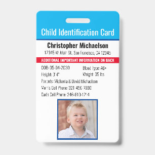Kind-ID-Identifikation Notfallallergie-Foto Ausweis