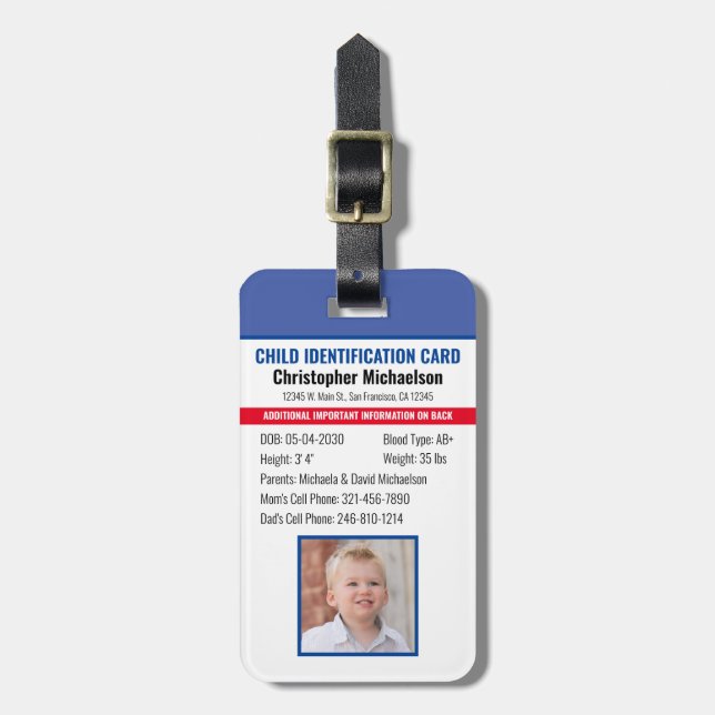 Kind-ID-Identifikation Notfallallergie-Foto Gepäckanhänger (Vorderseite vertikal)