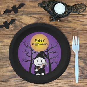 Kind im gruseligen Kostüm Halloween-Papierteller Pappteller