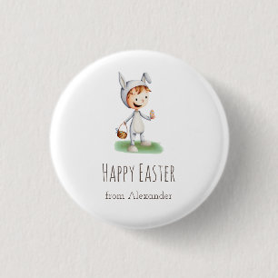 Kind in Ostern Bunny Costume Ei Jagd Personalisier Button