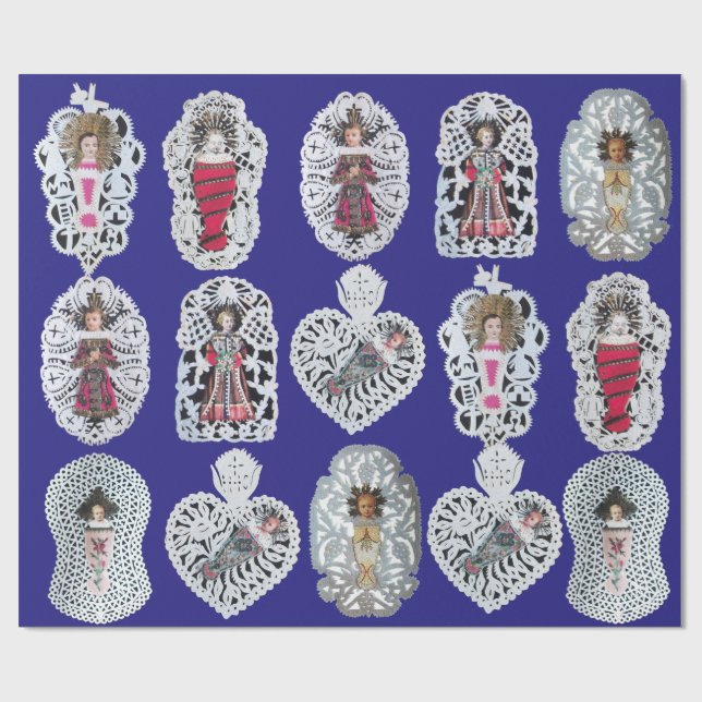 Kind Jesus, antikes Weihnachtsbuch Carving, blau Geschenkpapier (Flach)