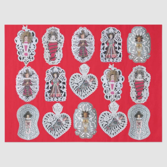 Kind Jesus, antikes Weihnachtsbuch Carving, Rot Seidenpapier (Vorderseite)