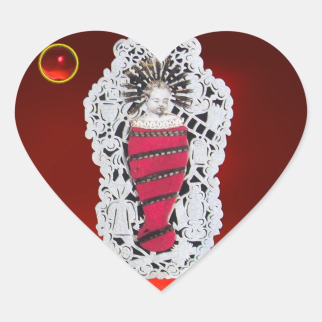 Kind Jesus, antikes Weihnachtspapier Carvingruby Herz-Aufkleber (Vorderseite)