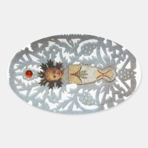 Kind Jesus, antikes Weihnachtspapier Carvingruby Ovaler Aufkleber