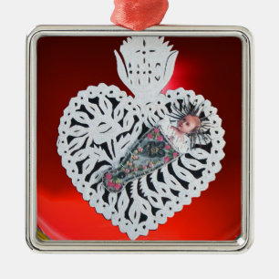 Kind Jesus, Antiquitätenherz Papier Carving Silbernes Ornament