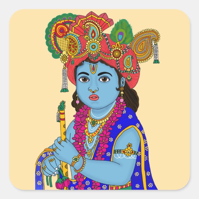 Kind-Krishna-Aufkleber Quadratischer Aufkleber (Vorderseite)