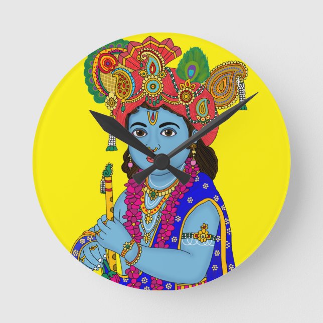 Kind-Krishna-Wanduhr Runde Wanduhr (Vorderseite)