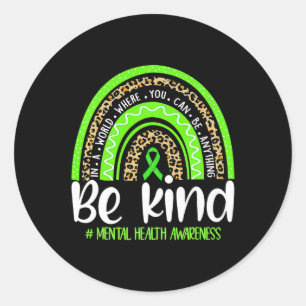 Kind Mental Health Awareness Leopard Rainbow Mens Runder Aufkleber