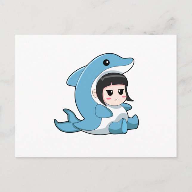 Kind mit Dolphin-Kostüm Postkarte (Vorderseite)