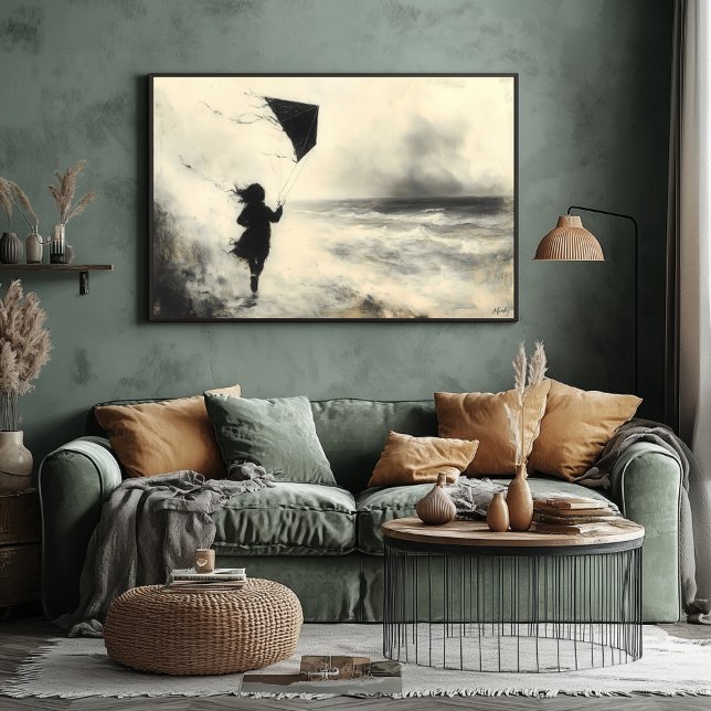 Kind mit Drachen am Meer in Kohle Kunst Poster (Von Creator hochgeladen)