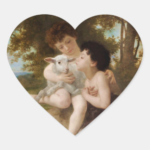 Kind mit einem weißen Lamm Dankeschön-Karte Herz-Aufkleber