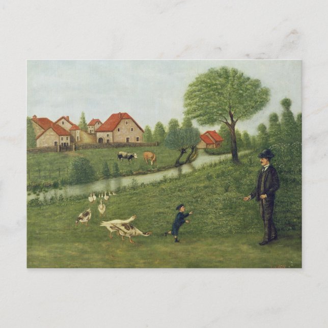 Kind mit Gänse Postkarte (Vorderseite)