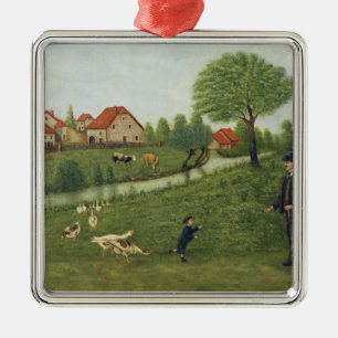 Kind mit Gänsen Ornament Aus Metall