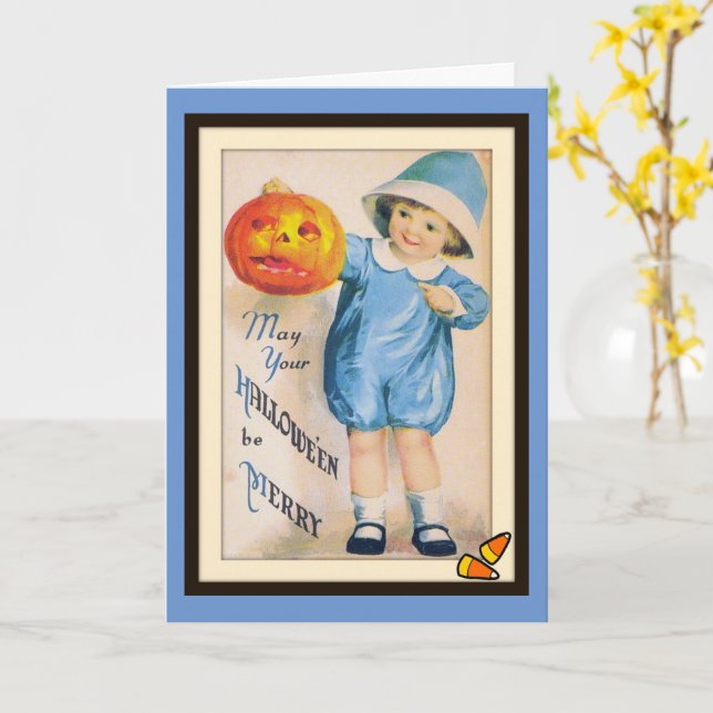 Kind mit Halloween Jack O' Lantern Card Karte (Gelbe Blume)