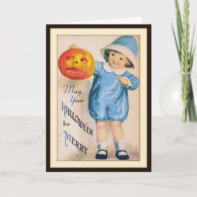 Kind mit Halloween Jack O' Lantern Card Karte (Vorderseite)