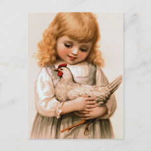 Kind mit Hühnchen Postkarte