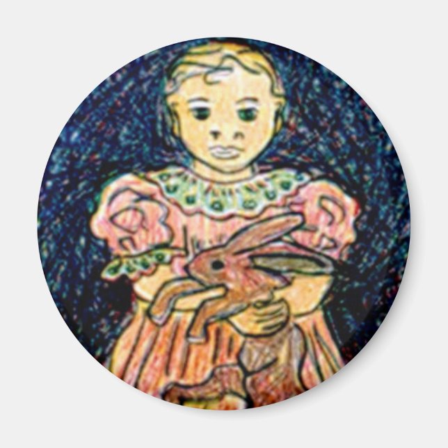 Kind mit Kaninchen Magnet (Vorne)