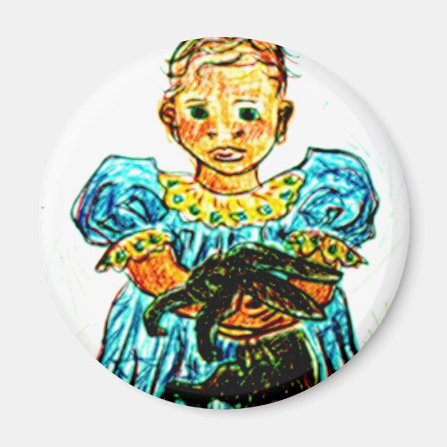 Kind mit Kaninchen Magnet (Vorne)