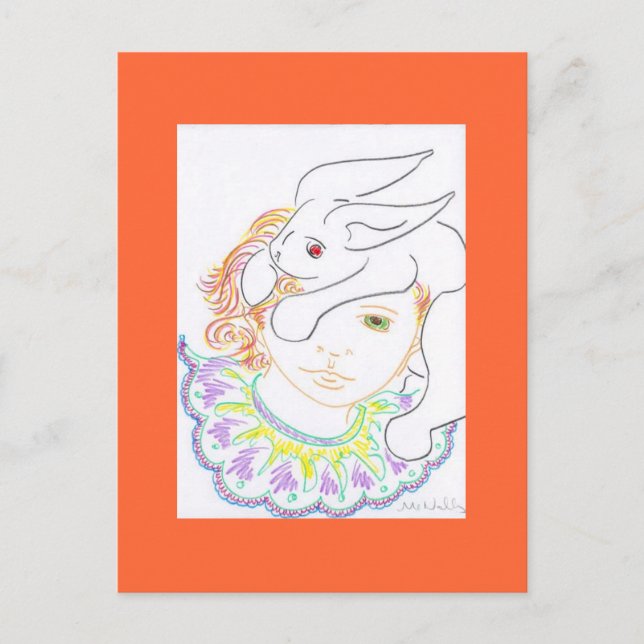 Kind mit Kaninchen Postkarte (Vorderseite)