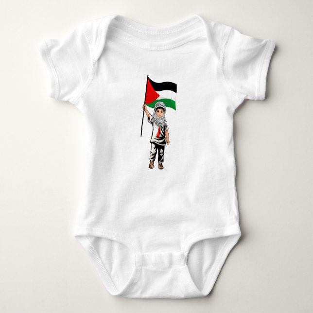 Kind mit Keffiyeh Palästina-Flagge Baby Strampler (Vorderseite)