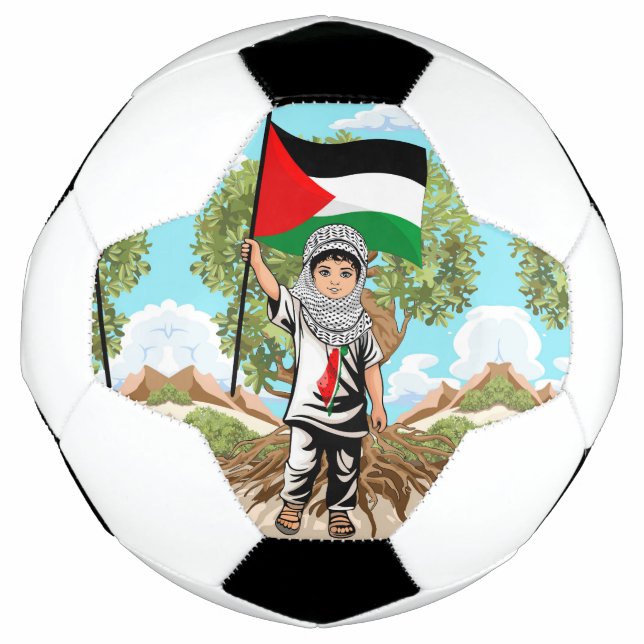 Kind mit Keffiyeh Palästina-Flagge Fußball (Vorderseite)