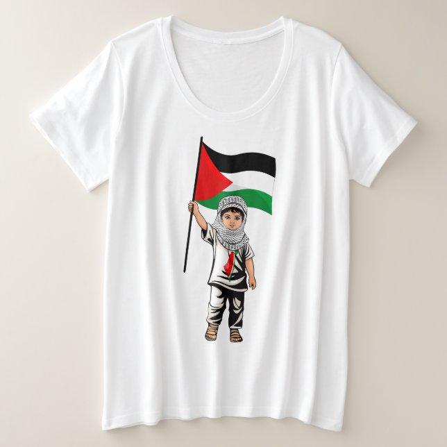 Kind mit Keffiyeh Palästina-Flagge Große Größe T-Shirt (Design vorne)