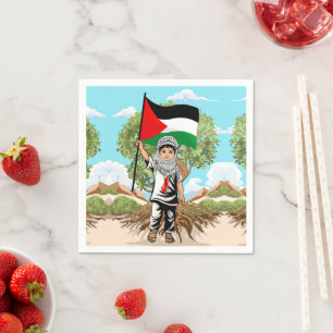 Kind mit Keffiyeh Palästina-Flagge und Olivenbaum Serviette