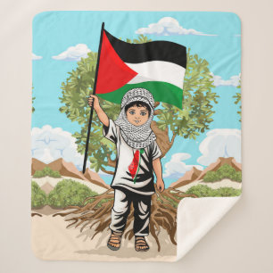 Kind mit Keffiyeh Palästina-Flagge und Olivenbaum Sherpadecke