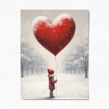 Kind mit Luftballonherz, Süße Winter Szene