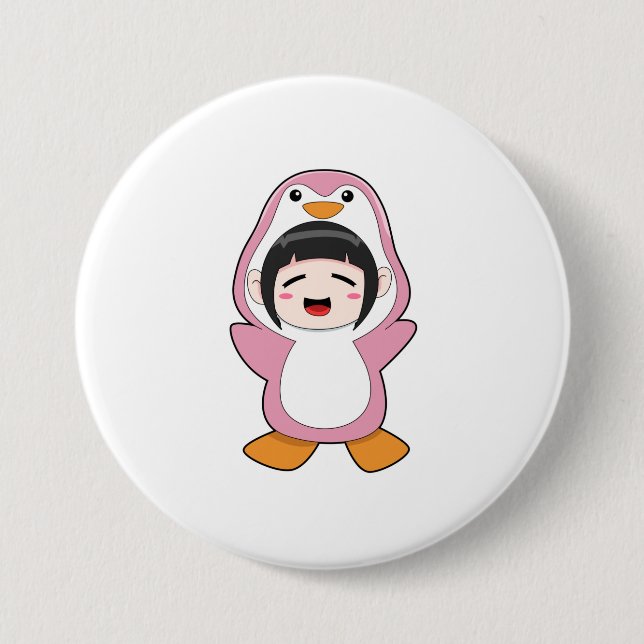 Kind mit Penguin-Kostüm Button (Vorderseite)