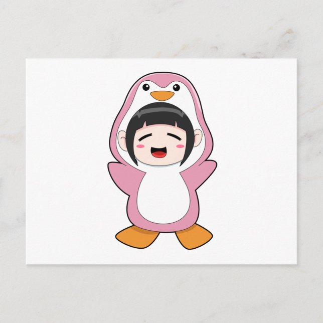 Kind mit Penguin-Kostüm Postkarte (Vorderseite)
