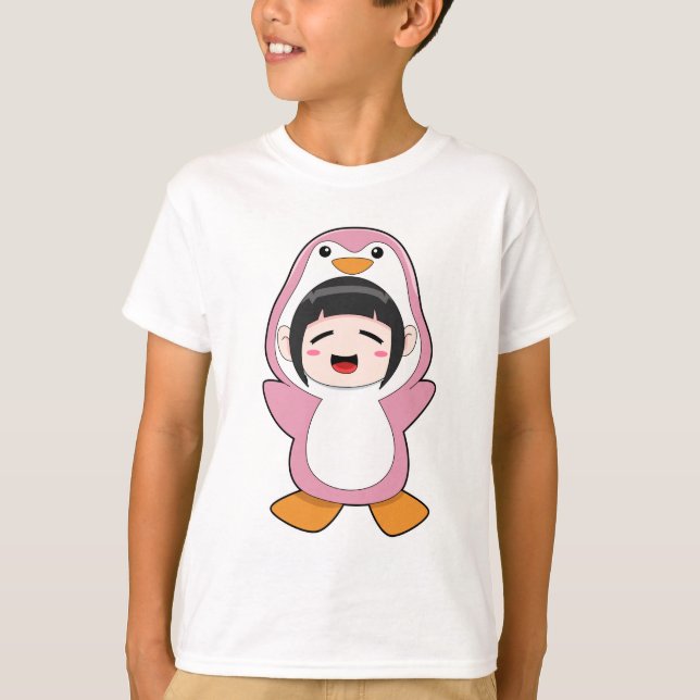 Kind mit Penguin-Kostüm T-Shirt (Vorderseite)
