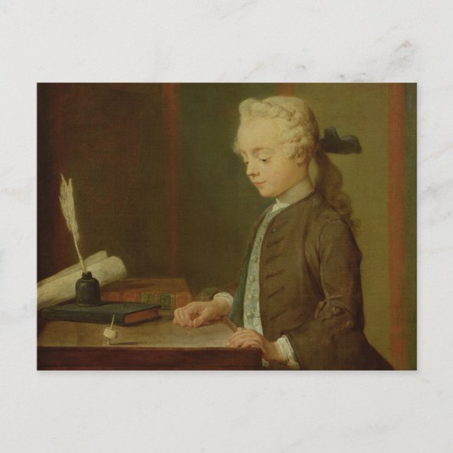 Kind mit Teetotum, 1738 Postkarte (Vorderseite)