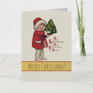 Kind mit Weihnachtsbaum-Vintage-Illustrationskunst