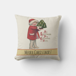 Kind mit Weihnachtsbaum Vintage-Illustrationskunst Kissen