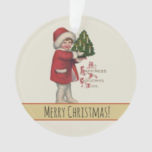 Kind mit Weihnachtsbaum Vintage-Illustrationskunst Ornament