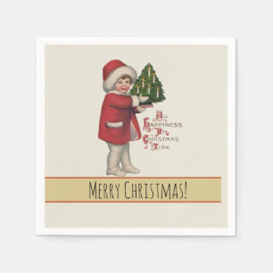 Kind mit Weihnachtsbaum Vintage-Illustrationskunst Serviette