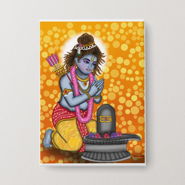 Kind Rama betet Shiva Knopf Button (Vorderseite)