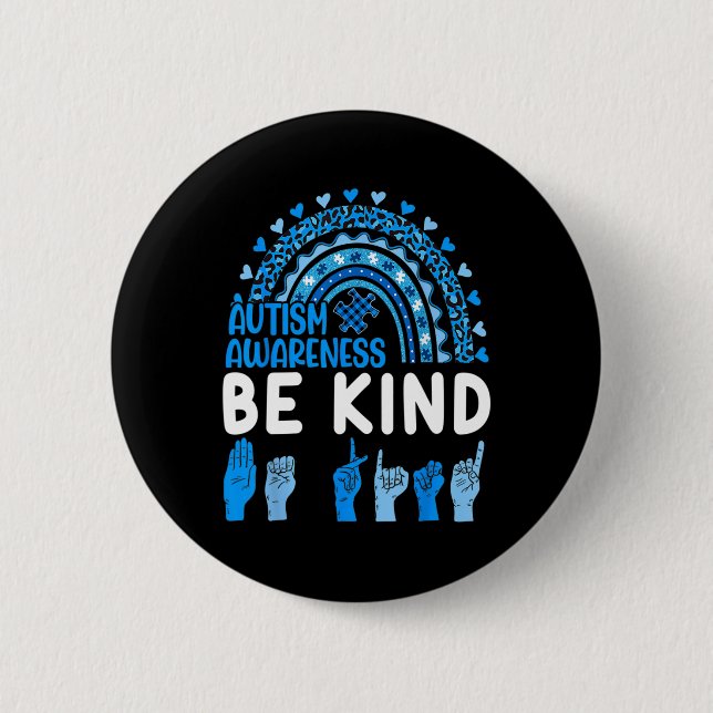 Kind Sign Language Asl Puzzle Rainbow Autisware Button (Vorderseite)