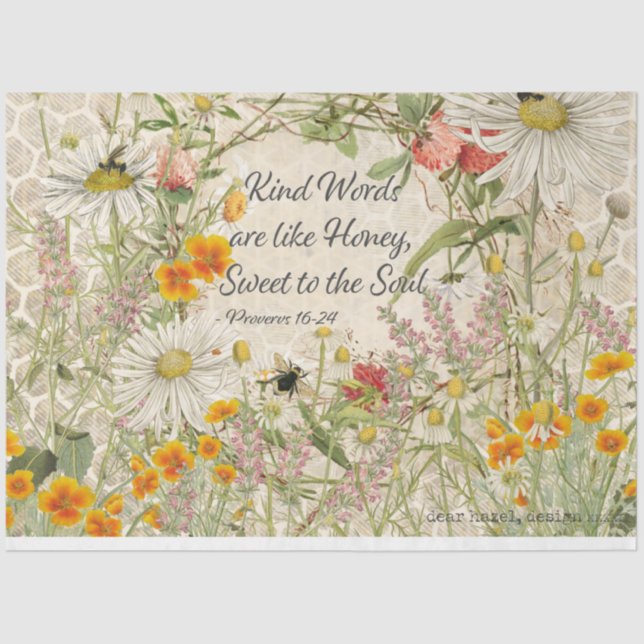 Kind süße Wörter Wildblume Dekoupage Tissue Paper Seidenpapier (Vorderseite)