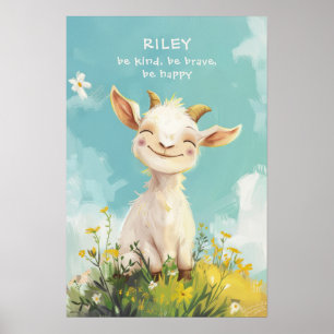 Kind tapfer Happy Goat Personalisiertes Kinderzimm Poster