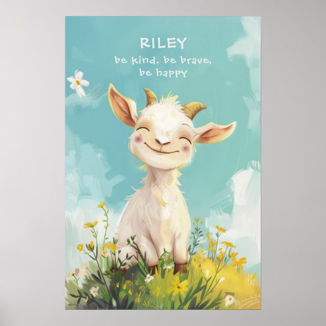 Kind tapfer Happy Goat Personalisiertes Kinderzimm Poster (Vorne)