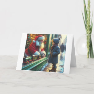 Kind trifft den Weihnachtsmann durch das Fenster, Feiertagskarte