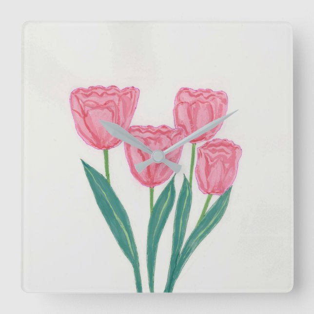 Kind Tulips Quadratische Wanduhr (Vorderseite)