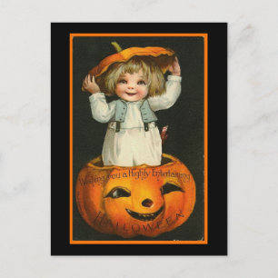 Kind und Kürbis Postkarte