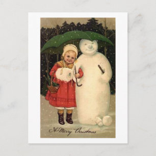 Kind und Schneemann Weihnachtskarte Feiertagspostkarte