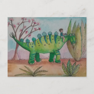 Kind und sein Haustier Dinosaurier Postkarte